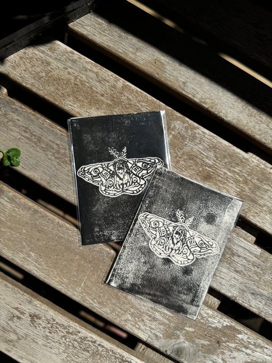 small handprinted moth card