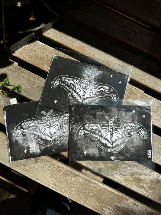 Large handprinted moth card
